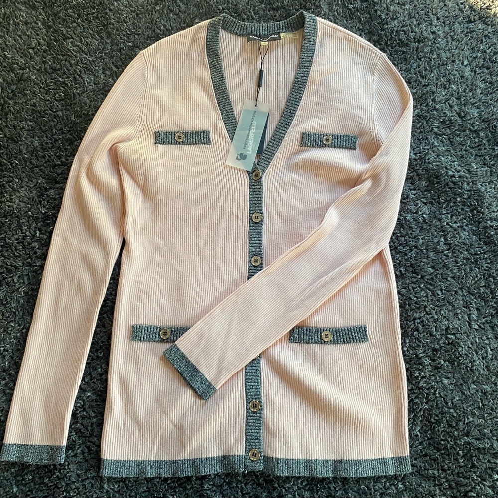 Karl Lagerfeld Pink and Gray Cardigan